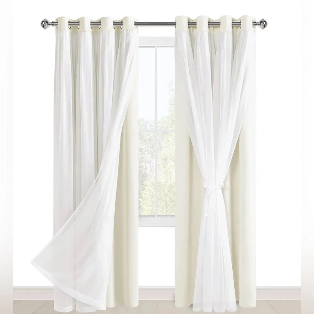 HIASAN ~ Blackout Curtains w/Sheer Overlay Grommet Thermal Insulated 52W X 84L